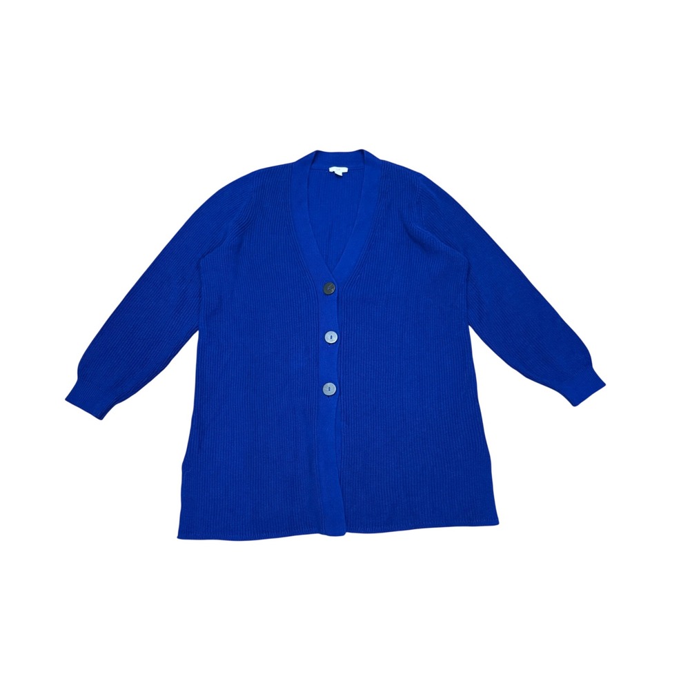 J. Jill Royal Blue Ribbed V-Neck Button Front Cardigan Sweater XL Layering Fall